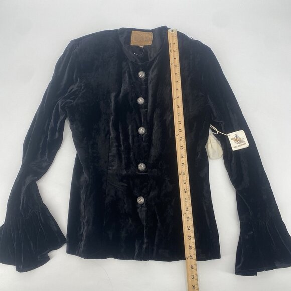Double D Ranch VTG Size M Western Crushed Velvet Jacket Black RARE Shoulder Pads - Picture 10 of 16